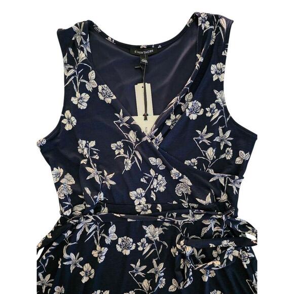 NWT 41 Hawthorn Dress Womens Blue Large Blue Floral Faux Wrap Belted Sleeveless - Picture 5 of 9